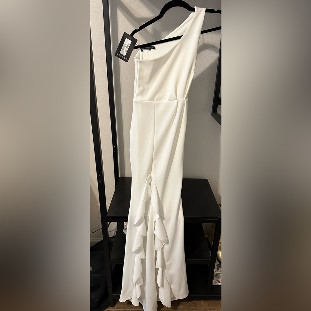 PrettyLittleThing white formal dress